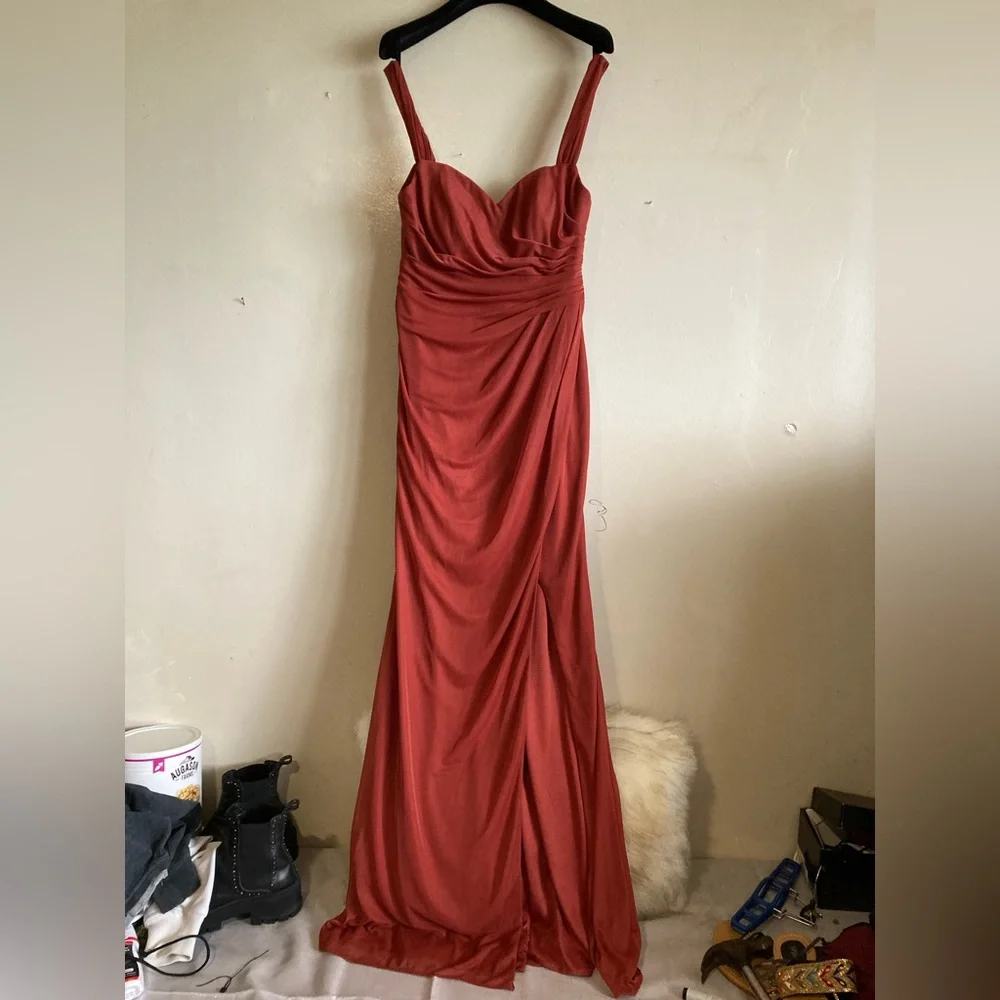 Azazie Yola Rust Bridesmaid Dress - Picture 2 of 10